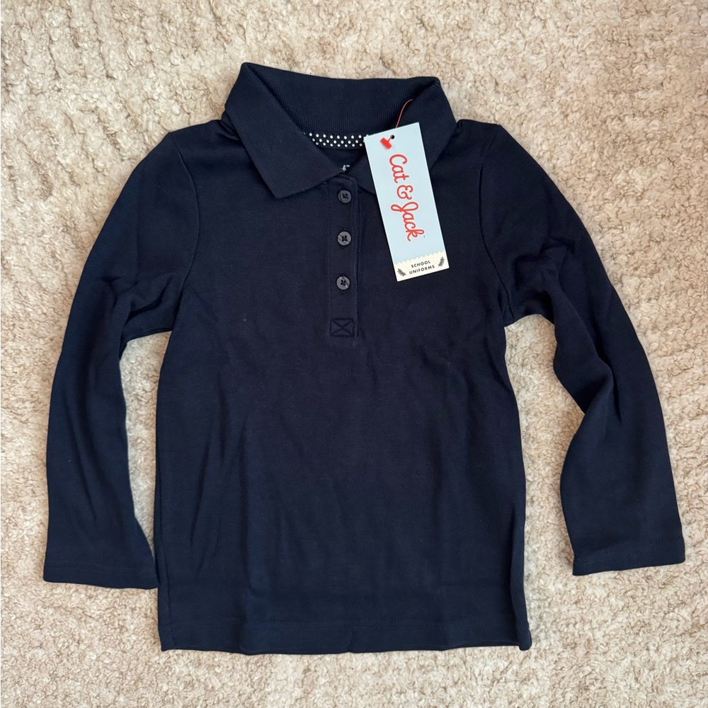 Cat & Jack toddler long sleeve navy polo uniform style shirt size 3T NWT